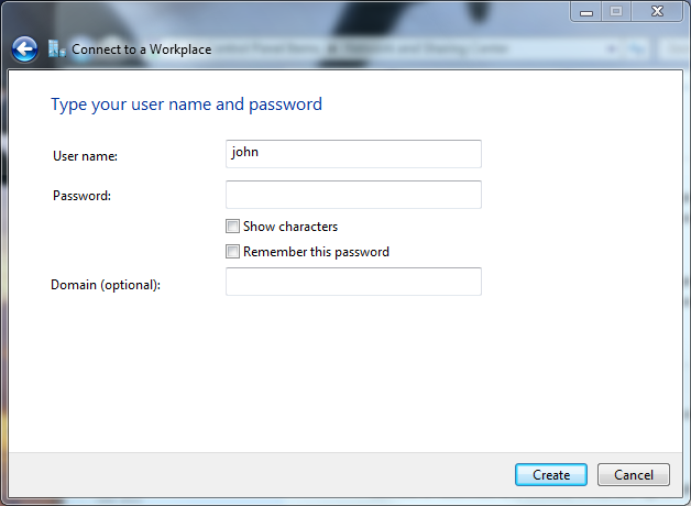 User name and password