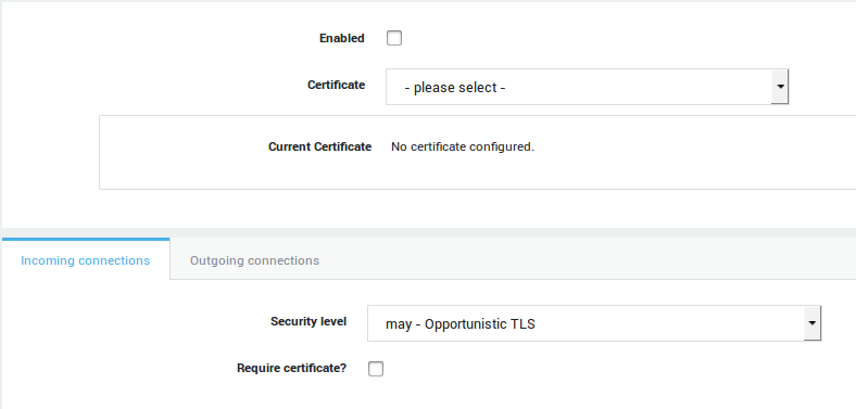 TLS Settings for Incoming Connections