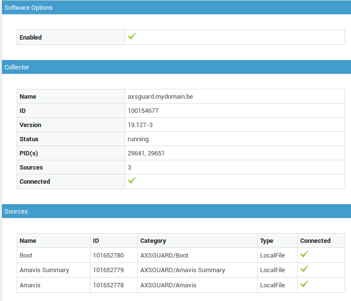 Sumo Logic Collector Status Screen