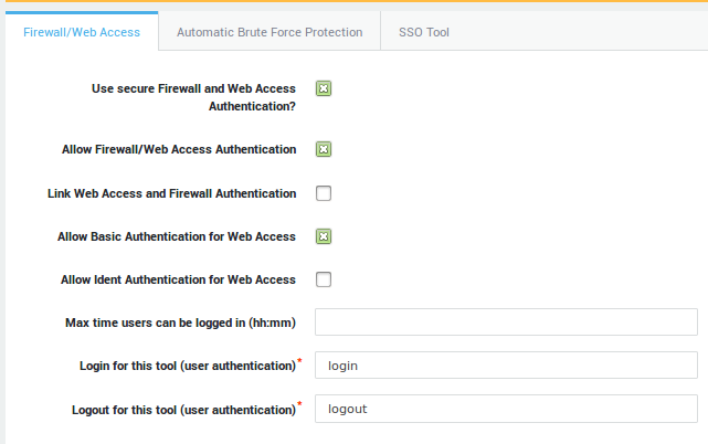 Web Access and Firewall General Authentication Settings
