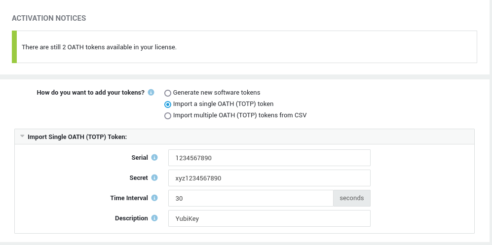 OATH Token Add Detail