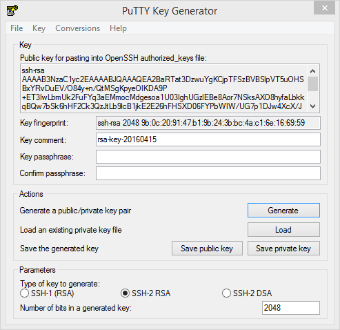 Windows PuTTYgen Application