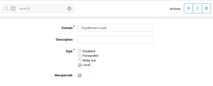 E-mail > Domains > Add New: with SMTP and E-mail Servers Features