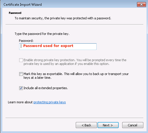 Client Certificate Password