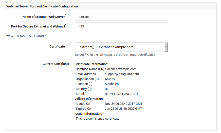 Webmail Server Port and Certificate Configuration