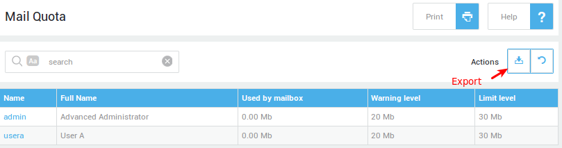 Viewing and Exporting Mail Quota