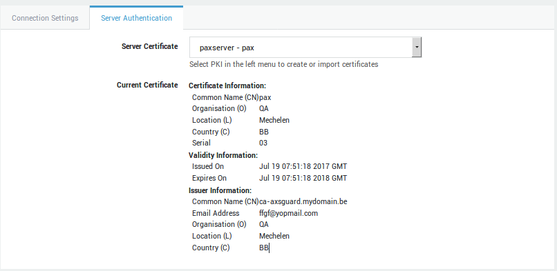 PAX Server Authentication Options