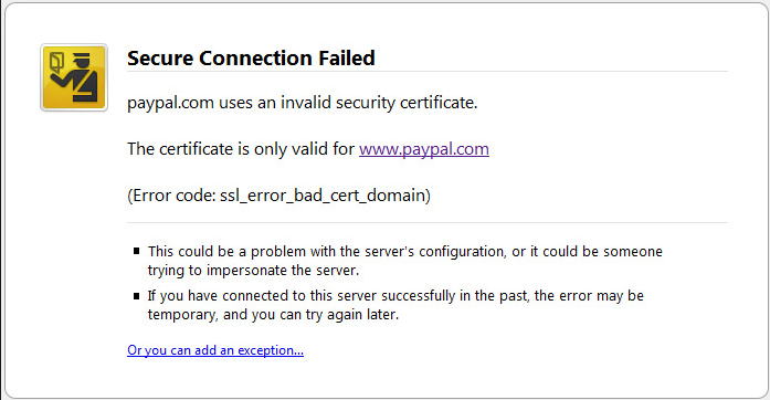 Example of a Domain Name Mismatch Warning