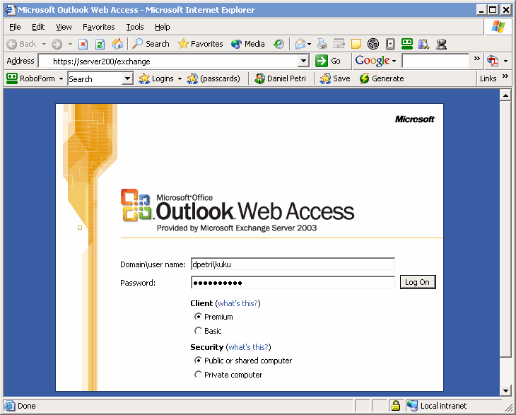 Outlook Web Access Login Page