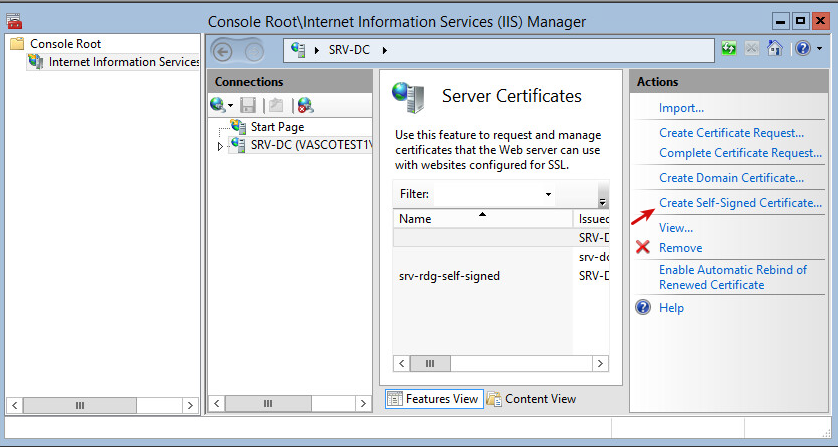 IIS Manager - Creating a self-signed Certificate