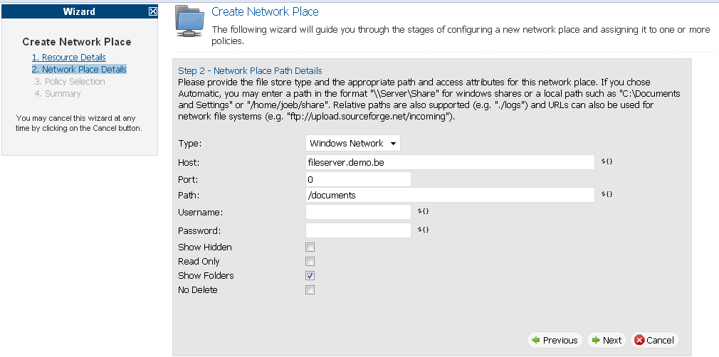 Network Place Path Details