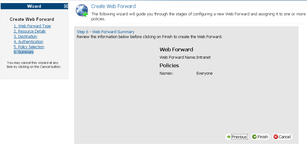 Web Forward Policy Selection