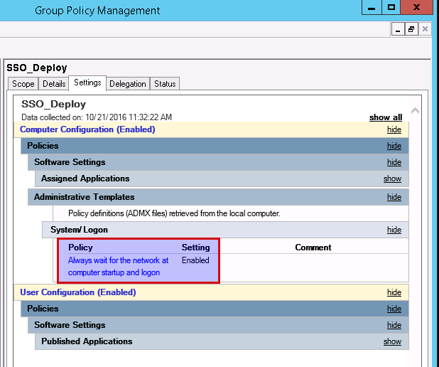 Group Policy Management Console - System Logon Setting