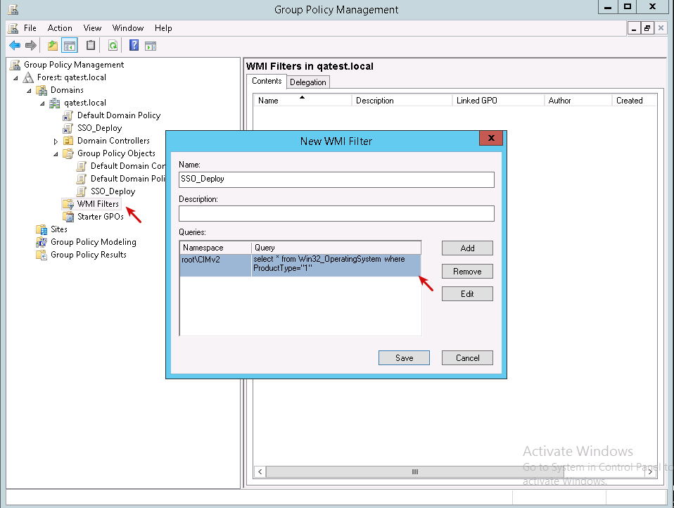 Group Policy Management Console - Creating a WMI Filter